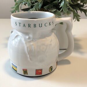Starbucks 1997 Around the World Globe 3D Embossed Ceramic Coffee Mug 16oz w/ lid